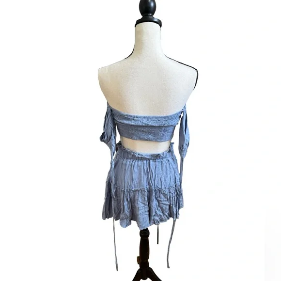 Off the Shoulder Crop Top and Matching Tiered Mini Skirt - Picture 2 of 2